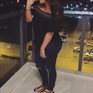 Off the shoulder black flowy top